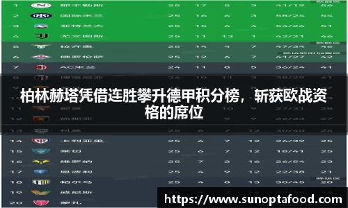 柏林赫塔凭借连胜攀升德甲积分榜，斩获欧战资格的席位